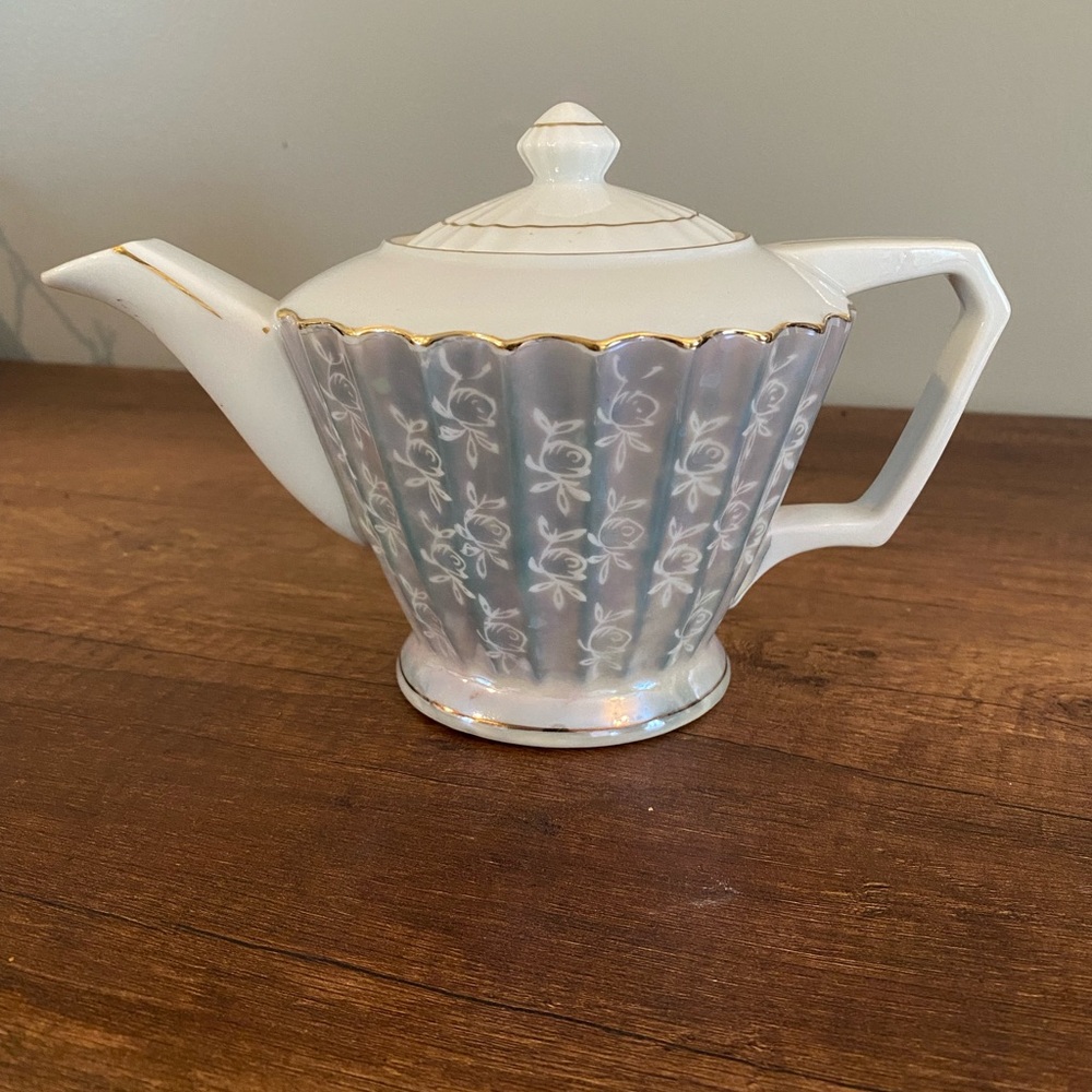 Vintage Sadler Iridescent Teapot with Gold Accents
